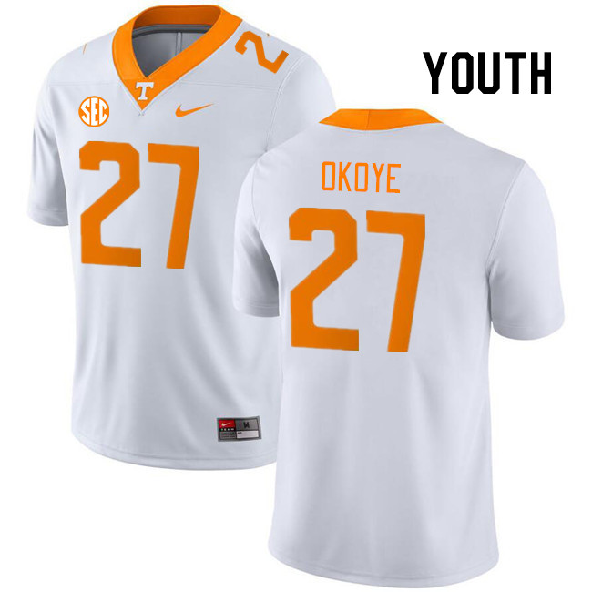 Youth #27 Emmanuel Okoye Tennessee Volunteers College Football Jerseys Stitched Sale-White - Click Image to Close